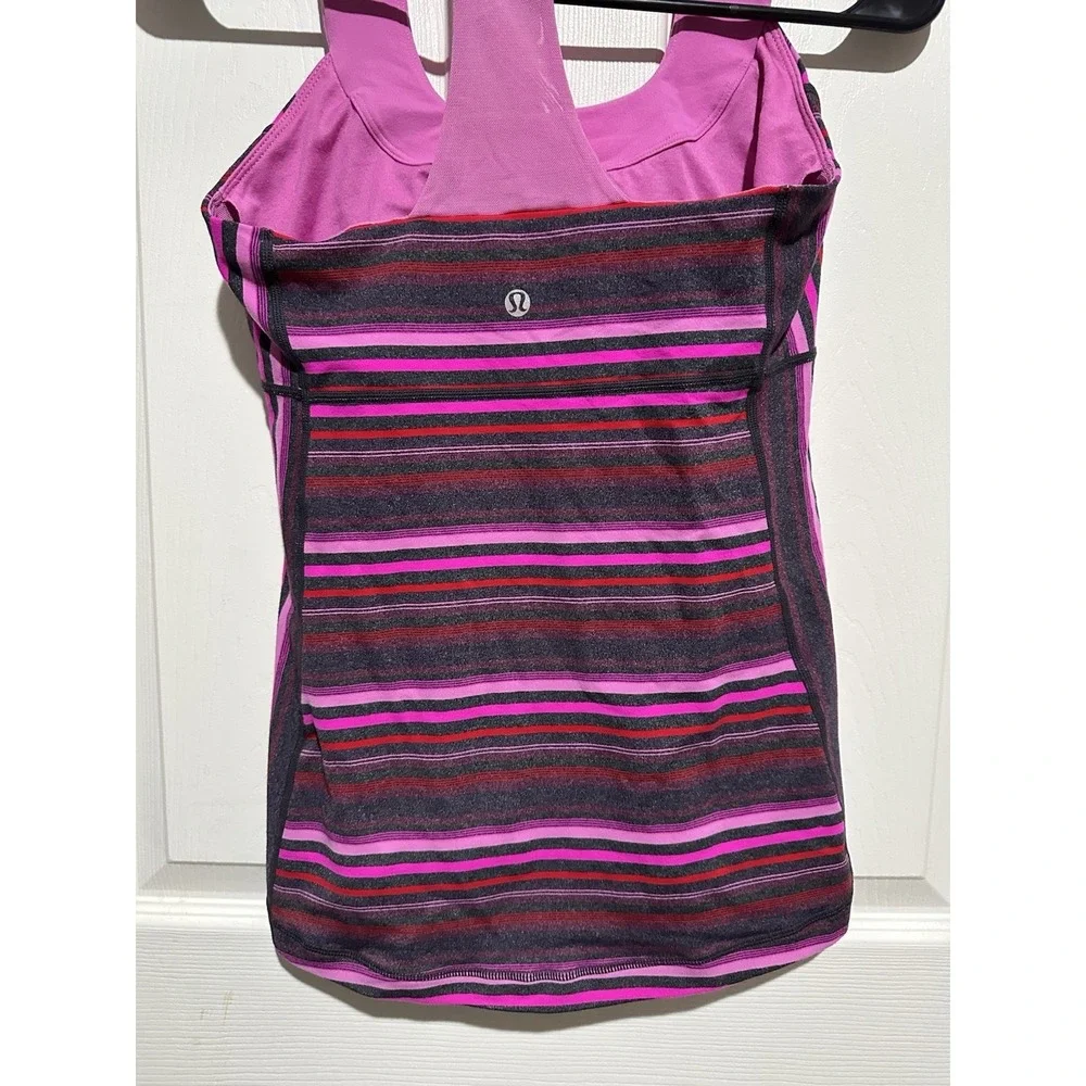 Lululemon scoop neck tank top Striped Paris Pink 6 - Picture 6 of 7